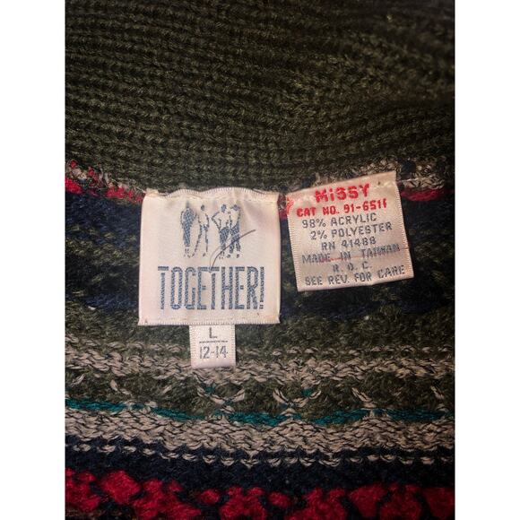 Vintage 80s Grandpa Sweater Spiegel Open Cardigan Green Multi Shawl Collar M/L - Picture 9 of 9